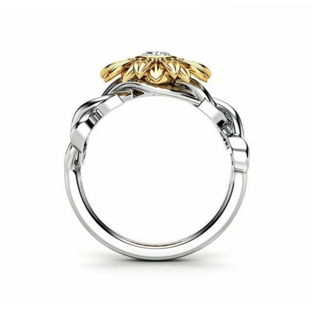 Two-Tone Sterling Silver and Diamond Sunflower Ring in Gold and Silver - Picture 2 of 5